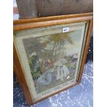 AN ANTIQUE EMBROIDERED PICTURE IN MAPLE FRAME.