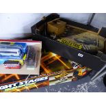 A SCALEXTRIC BOXED SET, AN EARLIER SET, AND VARIOUS CORGI VEHICLES.