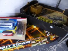 A SCALEXTRIC BOXED SET, AN EARLIER SET, AND VARIOUS CORGI VEHICLES.