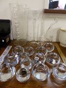 A QUANTITY OF UNUSED KENNETH TURNER TEA LIGHT HOLDERS, AND OTHER GLASS WARES.