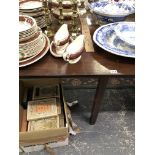 A 19th C. MAHOGANY DROP FLAP DINING TABLE WITH A RECTANGULAR TOP AND SQUARE SECTIONED LEGS. W 151