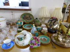 A COLLECTION OF VARIOUS ANTIQUE PRAT WARE, PLATES, CUPS AND VASES, CUT GLASS WARES, SILVER PLATED