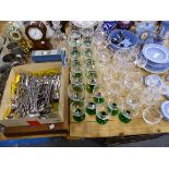 WEDGWOOD BLUE JASPER WARES, DRINKING GLASS, STEEL CUTLER, PEWTER GOBLETS AND MUGS TOGETHER WITH