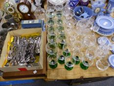 WEDGWOOD BLUE JASPER WARES, DRINKING GLASS, STEEL CUTLER, PEWTER GOBLETS AND MUGS TOGETHER WITH