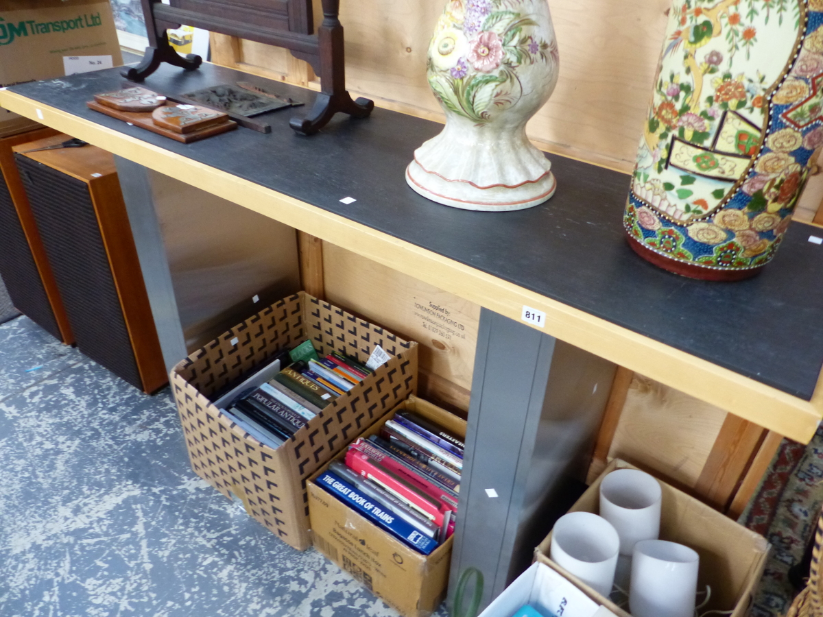 A SLATE TOP CONSOLE TABLE.