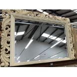 A DECORATIVE LARGE BEVELLED EDGE MIRROR, 90 x 124cms