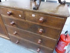 A GEORGE III OAK CHEST OF TWO SHORT AND THREE LONG DRAWERS.