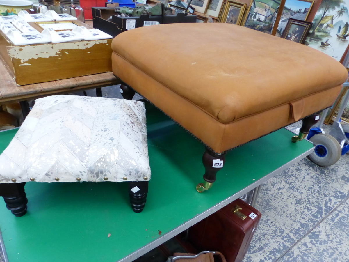 A LEATHER BOX SEAT STOOL AND ONE OTHER.