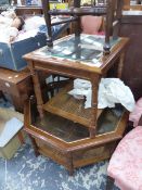 TWO GLASS TOPPED COFFEE TABLES.