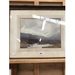 L.M. POWELL, EARLY 20th.C SCHOOL, TWO HIGHLAND VIEWS, SIGNED, WATERCOLOURS, 26 x 36cms, TOGETHER