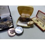 VINTAGE JEWELLERY TO INCLUDE A ROSE GOLD PLATED FANCY WATCH ALBERT, MICRO MOSAIC BROOCH, SHIRT