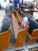 THREE LARGE PAINTED PINE PEWS.