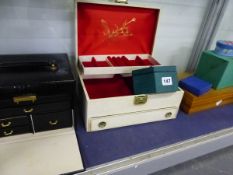 THREE JEWELLERY BOXES TOGETHER WITH OTHER DRESSING TABLE BOXES