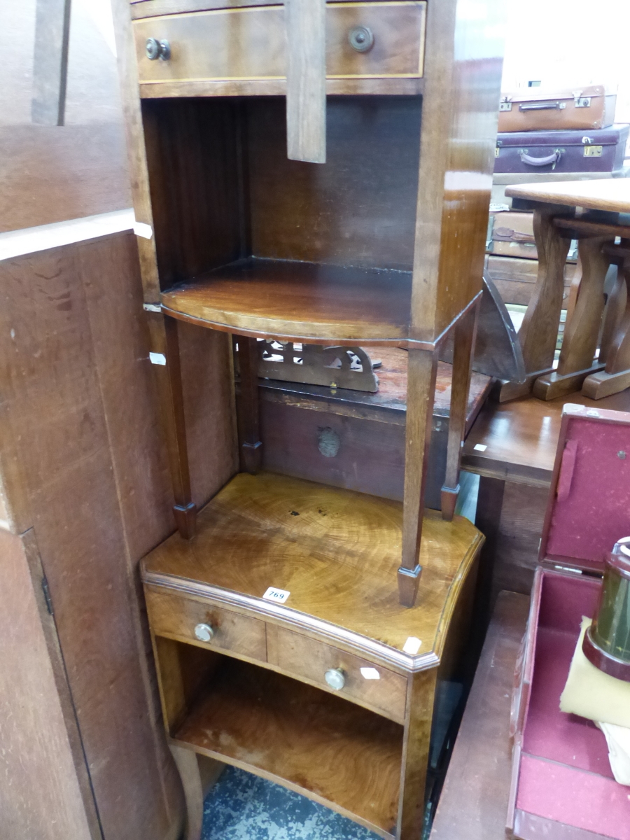 TWO BEDSIDE CABINETS, A BOOK TROUGH AND TRAY.