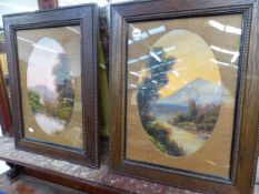 A PAIR OF OAK FRAMED WATER COLOURS.