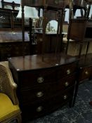 A 19th C. MAHOGANY BOW FRONT CHEST OF TWO SHORT AND TWO LONG DRAWERS. W 9q x D 49 x H 88cms.