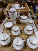 A WEDGWOOD CHIPPENDALE PATTERN TEA SET TOGETHER WITH HADIDA FLORAL CERAMIC BATHROOM FITTINGS