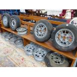 A SELECTION OF VINTAGE 1970/80'S ALLOY WHEELS INCLUDING FORD.