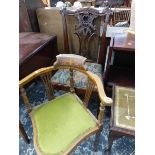 AN EDWARDIAN INLAID CORNER CHAIR AND A GEORGIAN SIDE CHAIR.