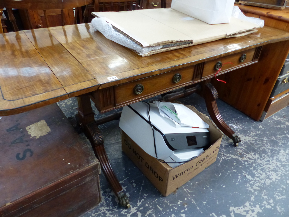 A REGENCY MAHOGANY AND EBONY INLAID SOFA TABLE.