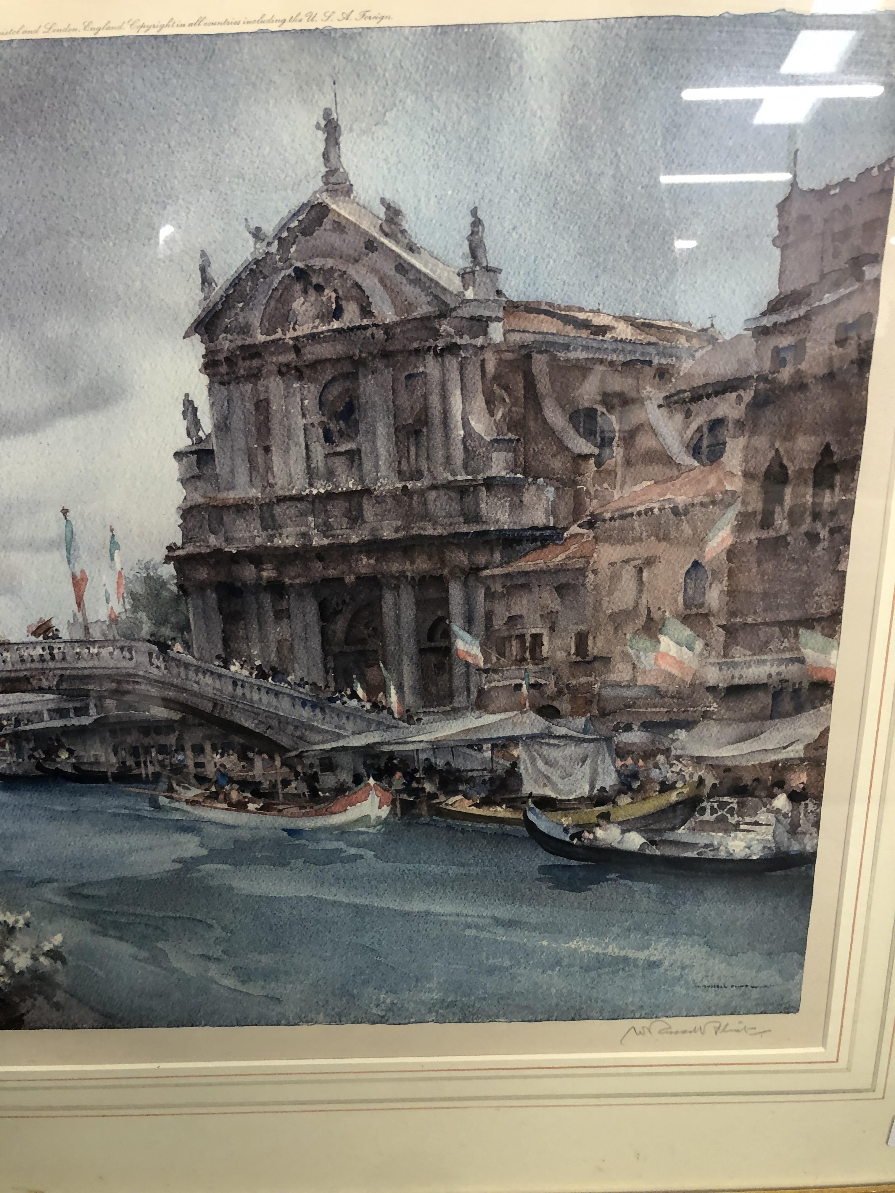 AFTER SIR WILLIAM RUSSELL FLINT A PENCIL SIGNED SIGNED COLOUR PRINT OF A VENETIAN CANAL. 49 x 64cms - Image 2 of 3