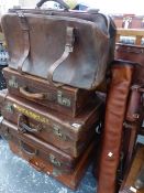 VARIOUS VINTAGE SUIT CASES AND GOLF BAGS.