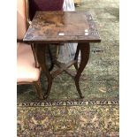 A LIBERTY OF LONDON JAPANESE HARD WOOD TABLE, THE TOP WITH FLORAL CARVED BAND ABOVE CABRIOLE LEGS. W