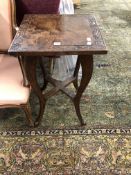 A LIBERTY OF LONDON JAPANESE HARD WOOD TABLE, THE TOP WITH FLORAL CARVED BAND ABOVE CABRIOLE LEGS. W