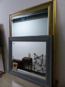 TWO MODERN BEVEL PLATE FRAMED WALL MIRRORS.