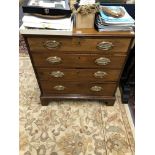 A 19th C. MAHOGANY CHEST OF FOUR GRADED LONG DRAWERS ON BRACKET FEET. W 73 x D 43 x H 80.5cms.