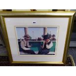 A SIGNED JACK VETTRIANO PRINT, A MIRROR AND A PRESSED LEFT DISPLAY.