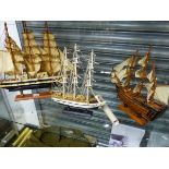 THREE MODEL THREE MASTED SHIPS, THE GUNBOAT AND TE LARGEST IN FULL SALE