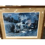 AFTER TERRACE CUNEO, A PENCIL SIGNED LIMITED EDITION COLOUR PRINT OF A STEAM TRAIN, 50 x 64cms.