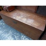 A LARGE TEAK BLANKET CHEST, COMPLETE WITH KEYS.
