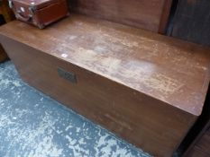 A LARGE TEAK BLANKET CHEST, COMPLETE WITH KEYS.