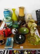 AN INTERESTING COLLECTION OF ART POTTERY AND GLASS.
