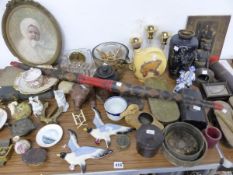 INTERESTING GROUP OF COLLECTABLES INC. ORIENTAL SHOES, 19th C. BOXES, A SIOUX INDIAN BOW, GLASS