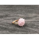 A 9ct HALLMARKED GOLD CZ MULTI CLUSTER RING. FINGER SIZE K. WEIGHT 2.5grms.