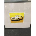 AFTER WENDY FREESTONE A COLOUR PRINT OF A VINTAGE ASTON MARTIN, TOGETHER WITH OTHER CONTEMPORARY