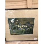 HALL THORPE. (1874-1947) OLD THATCH, A PENCIL SIGNED COLOUR PRINT. 24 x 29.5cms.