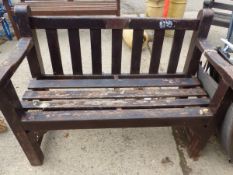 SMALL TEAK GARDEN BENCH. H 90 x W 120 x D 61cms