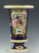 A FRENCH PORCELAIN VASE PAINTED IN IMITATION OF 18TH CENTURY WORCESTER WITH EXOTIC BIRD RESERVES