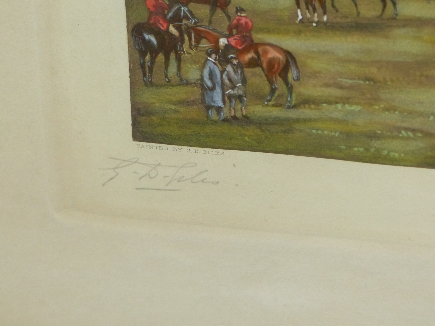 FOUR VINTAGE COLOUR HUNT PRINTS AFTER G. D. GILES, PENCIL SIGNED AND INSCRIBED. 57 x 72cms (4) - Image 7 of 17