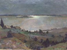 19th/20th C. CONTINENTAL SCHOOL POSSIBLY RUSSIAN. NOCTURNAL COASTAL VIEW, SIGNED INDISTINCTLY, OIL