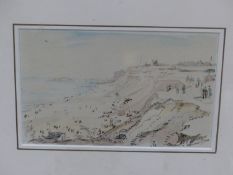 SIR MUIRHEAD BONE (1876-1953) CROMER, SIGNED, WATERCOLOUR, FINE ART SOCIETY LABEL VERSO. 12 x 18cms