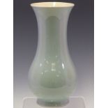 A CHINESE CLAIR DE LUNE GLAZED BALUSTER VASE, SIX CHARACTER MARK IN BLUE. H 24cms.