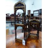 AN EARLY 20th C. INDIAN BRASS INLAID FOUR FOLD PICTURE FRAME, A DOUBLE HEIGHT PANEL TO ONE SIDE OF