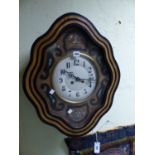 A 19th C. FRENCH WALL CLOCK STRIKING ON A COILED ROD, THE CIRCULAR ENAMEL DIAL WITH ARABIC