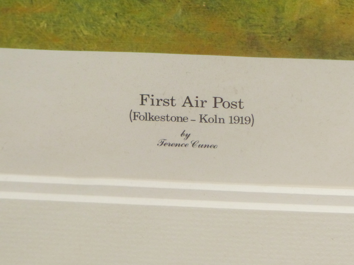 AFTER TERRENCE CUNEO ( ) ARR. FIRST AIR POST, PENCIL SIGNED COLOURED PRINT. 57 x 68cms UNFRAMED - Image 3 of 4