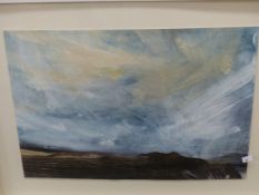 JULIE WIGG (CONTEMPORARY) ARR. SUFFOLK SKIES OVER PACKEFIELD, LABELLED VERSO, MIXED MEDIA. 81 x